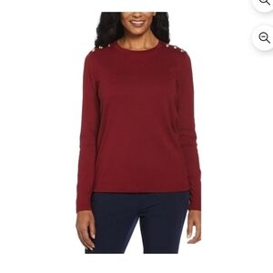 Rafaella Women's Ribbed Button Detail Top  in Rhubarb Size XS